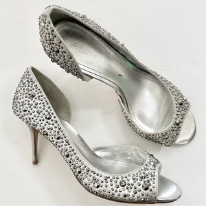 ALDO | WEDDING CINDERELLA SATIN SPARKLE STUDDED STILETTOS GREY OPEN TOE SANDAL